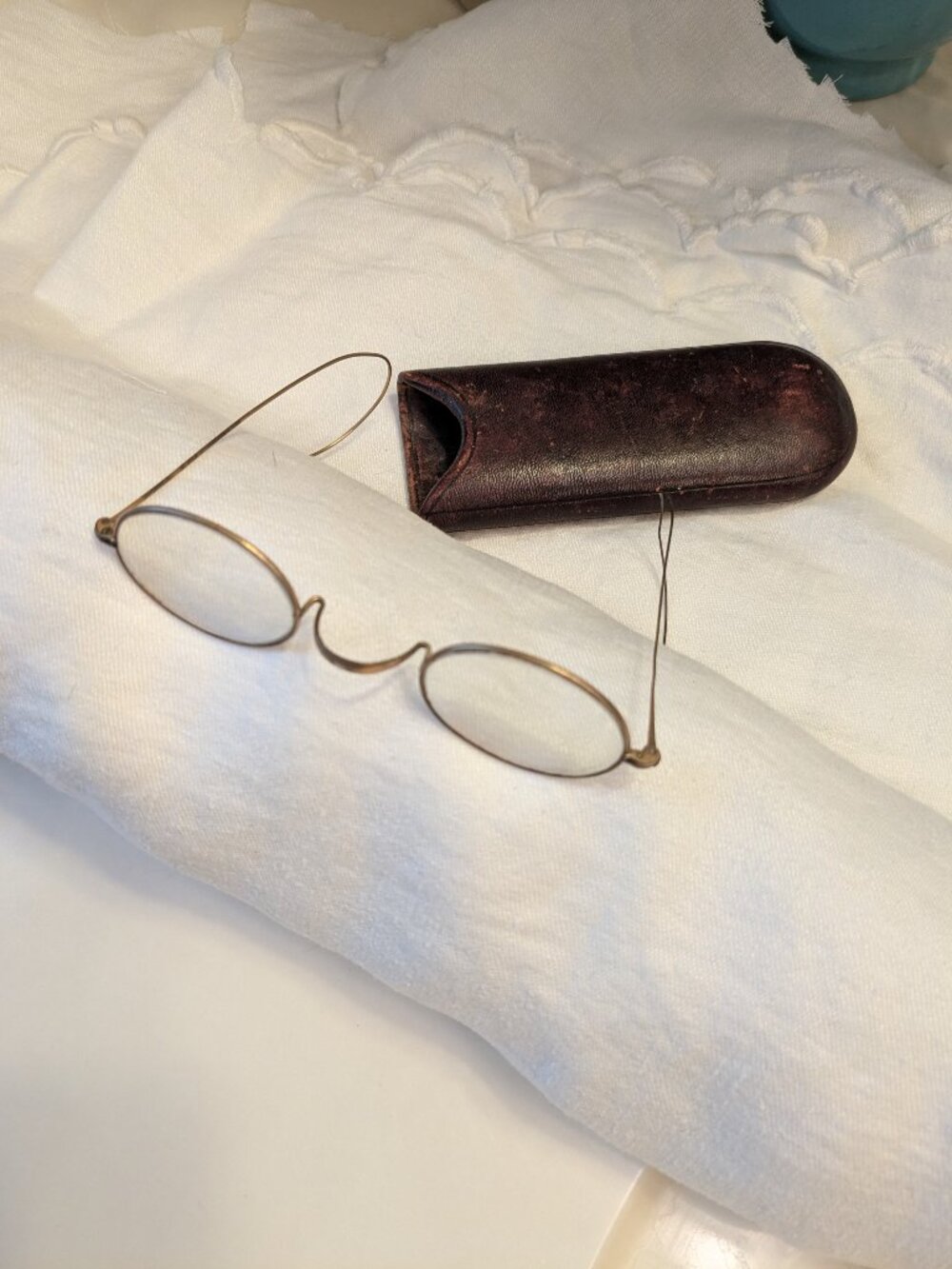 Antique Gold Filled Wire Rim Eye Glasses with Case